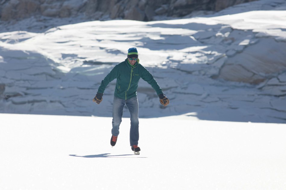john minogue, giulia monego. emosson dam. ice skate